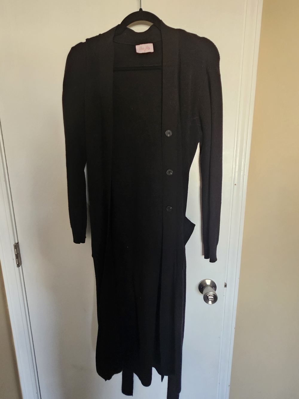 Pink Lily Black Long Ribbed Button Cardigan